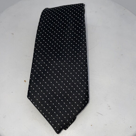 Vintage Alexanders For Men Tie Black and White Pooka Dots 100% Poly 55” - Picture 2 of 8